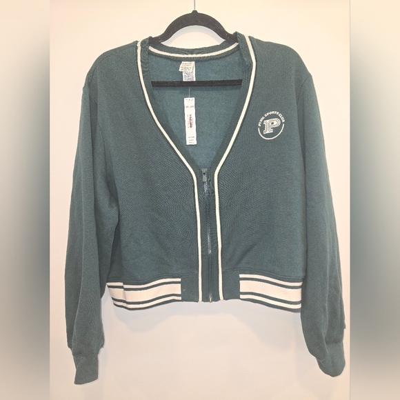 PINK Victoria's Secret Teal Varsity Jacket with White Accents Size Xxl Nwt - Picture 1 of 8